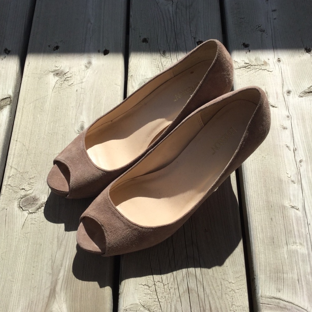 Brown Suede Peep Toe Kitten Heels